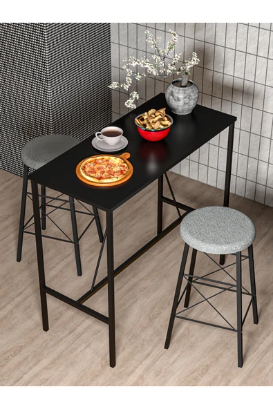 Retodesign SİYAH YUVARLAK TABURELİ BAR TAKIMI 3655 ürün görseli 1