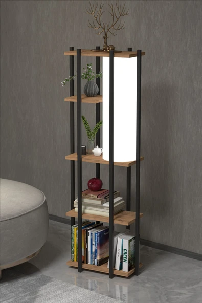 Retodesign RETOHOME 5 RAFLI LAMBADERLİ KİTAP RAFI.,KİTAPLIKLI LAMBADER ATLANTİK ÇAM ürün görseli 1