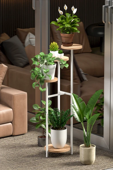 Retodesign 4 Yuvarlak Raflı  Beyaz Çiçeklik Saksılık  1481 ürün görseli 1