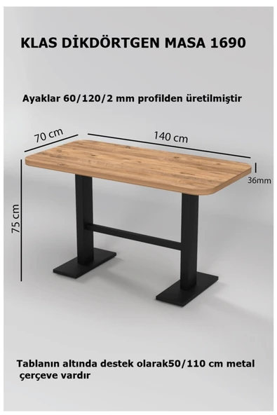Retodesign KLAS 70/140 YEMEK MASASI, MUTFAK MASASI , KAFE MASASI 1690 ürün görseli 1