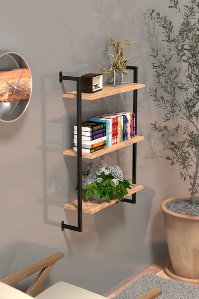 Retodesign Siyah Duvara Monte 3 Katlı Raf , Duvar Rafı - Kitaplık 2601 Metal Metal 3 20 cm 90 cm Duvara Monte ürün görseli 1