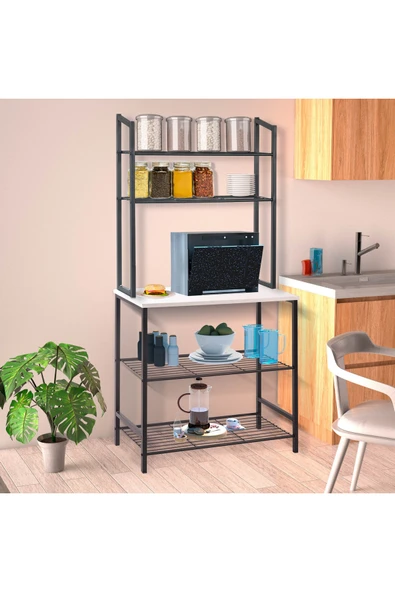 Retodesign Raflı Beyaz Mutfak Bangosu , Çok Amaçlı Raf .kahve Köşesi Masası 1750b ürün görseli 1