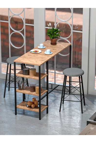 Retodesign RETODESİGN RAFLI YUVARLAK TABURELİ BAR TAKIMI 4651A ürün görseli 1