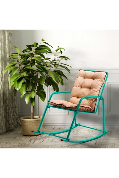 Retodesign Minderli Turkuaz Metal Sallanan Sandalye/ Bebek Emzirme Koltuğu/Baba Koltuğu ürün görseli 1