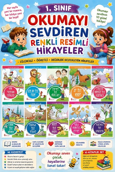 1. Sınıf Okumayı Sevdiren Renkli Resimli Hikayeler 8 - 10 Kitap ürün görseli 1