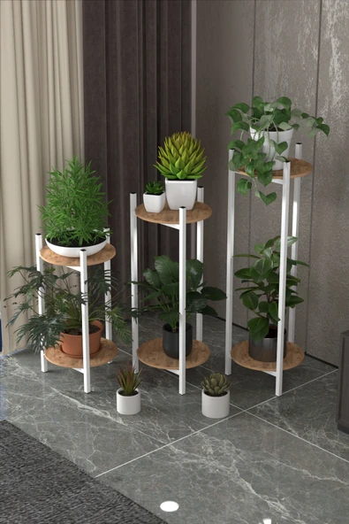 Retodesign 3 Lü Metal Yuvarlak Beyaz Çiçeklik Seti . Saksılık . 1490 ürün görseli 1