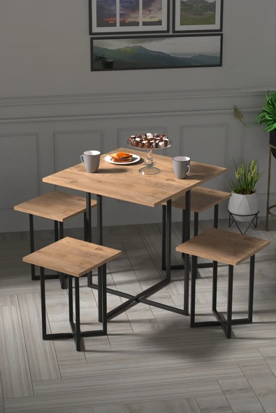 Retodesign 4 Kişilik Kare Masa Takımı Atlantik Çam 1680 ürün görseli 1