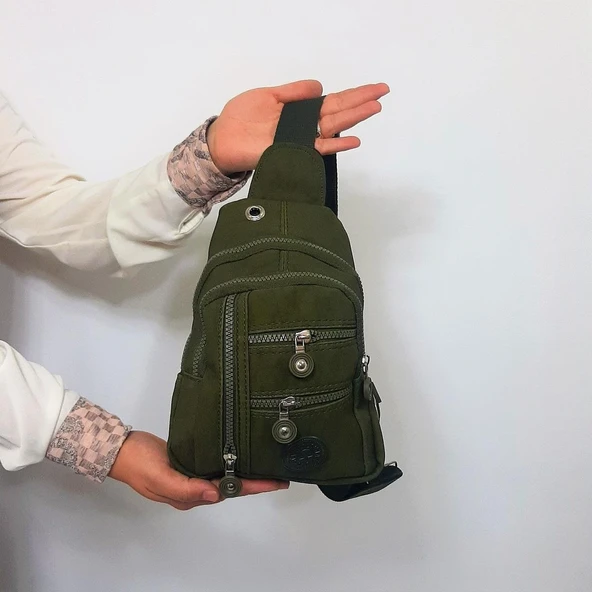 Fiyra bb1 Haki Renk Krinkıl Kumaş Beş Bölmeli  Body Bag Bayan Çanta ürün görseli 1