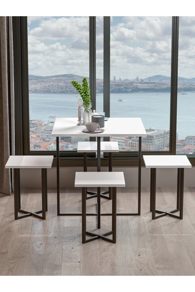 Retodesign 4 Kişilik Beyaz Kare Masa Takımı 1680b ürün görseli 1