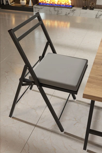 Retodesign 2 Adet Katlanır Siyah Metal Sandalye Minderli Bistro Sandalye 20242s ürün görseli 1