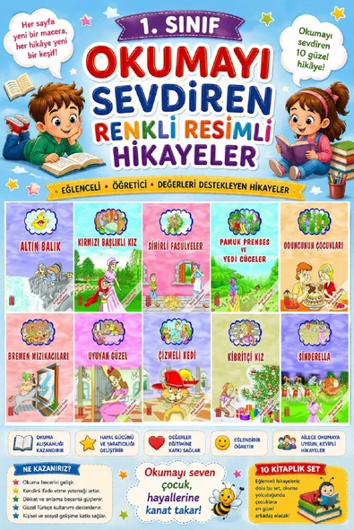 1. Sınıf Okumayı Sevdiren Renkli Resimli Hikayeler 14- 10 Kitap ürün görseli 1