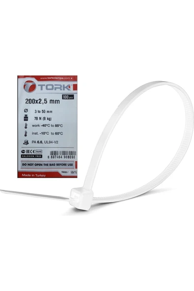 Tanpet Plastik Kelepçe Cırt Kablo Bağı 2.5x200MM  Beyaz 300 Adet - Resim 3
