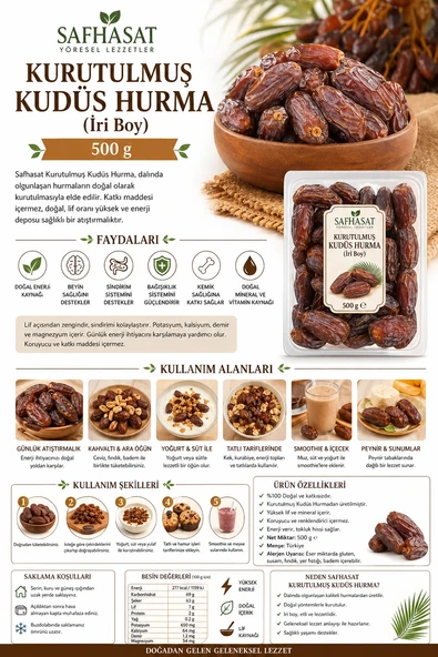 Safhasat Kurutulmuş Kudüs Hurma (İri Boy) 500 g ürün görseli 1