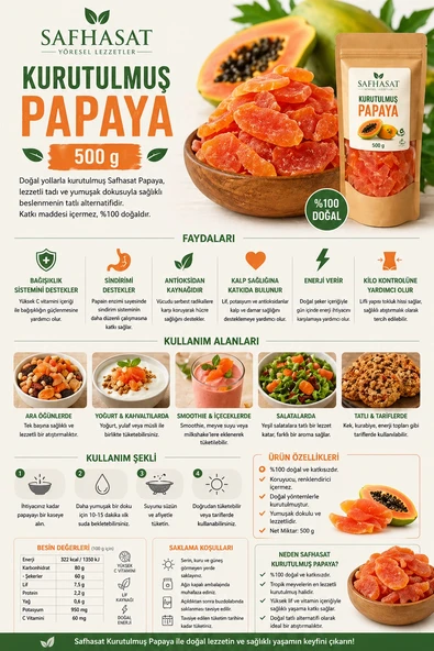 Safhasat Kurutulmuş Papaya 500 g ürün görseli 1