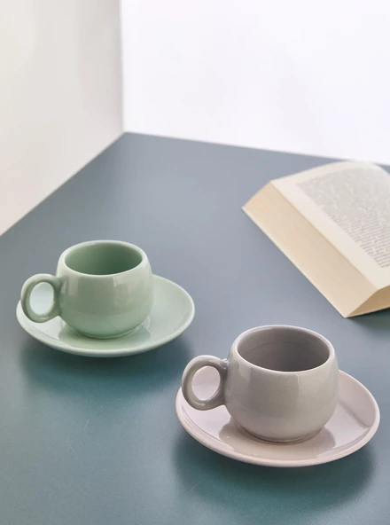 2'Li Kahve Fincan Takımı Yeşil Gri Espresso Fincanı ürün görseli 1