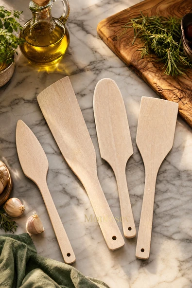 Doğal Diş Budak Ağacı Ahşap Tahta Kaşık Spatula Seti Ağaç Kaşık (4 lü Set) Dşb-103 ürün görseli 1