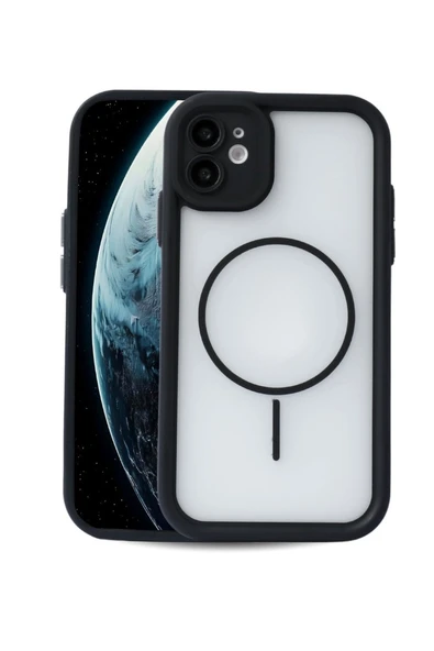 iPhone 11 Uyumlu Kamera Korumalı Magsafe Wireless Şarj Özellikli Mat Silikon Siyah renkli Silikon Telefon Kılıfı ürün görseli 1