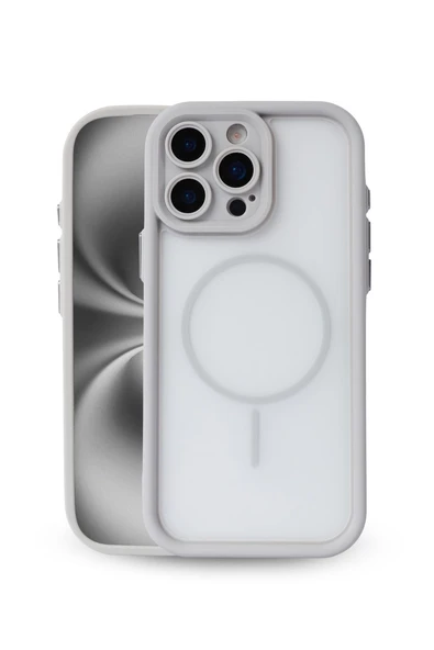 iPhone 16 Pro Uyumlu Kamera Korumalı Magsafe Wireless Şarj Özellikli Mat Silikon Gri renkli Silikon Telefon Kılıfı ürün görseli 1