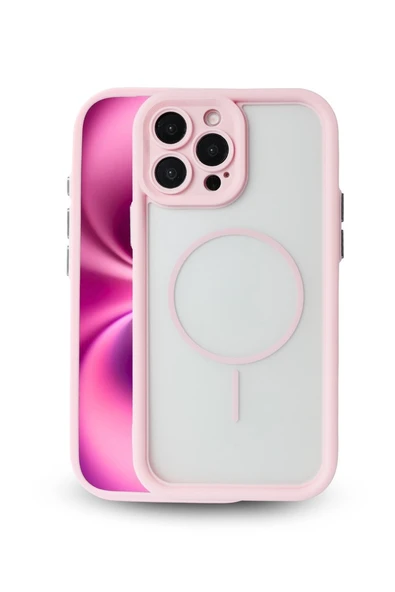 iPhone 16 Pro Max Uyumlu Kamera Korumalı Magsafe Wireless Şarj Özellikli Mat Silikon Pembe renkli Silikon Telefon Kılıfı ürün görseli 1