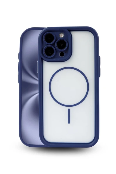 iPhone 16 Pro Max Uyumlu Kamera Korumalı Magsafe Wireless Şarj Özellikli Mat Silikon Lacivert renkli Silikon Telefon Kılıfı ürün görseli 1