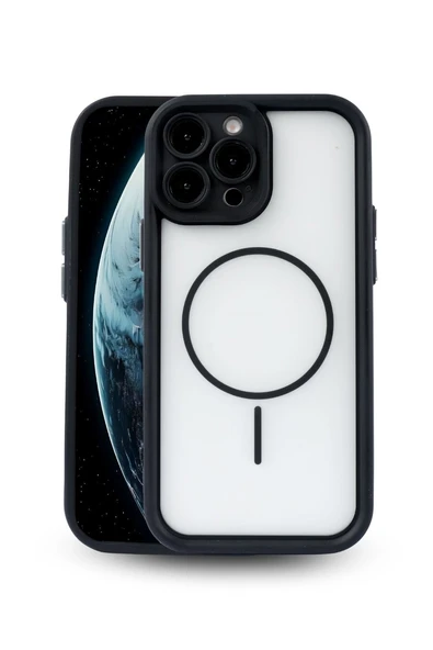 iPhone 14 Pro Max Uyumlu Kamera Korumalı Magsafe Wireless Şarj Özellikli Mat Silikon Siyah renkli Silikon Telefon Kılıfı ürün görseli 1