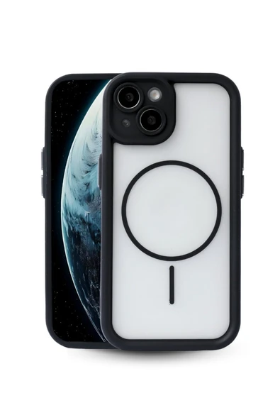 iPhone 13 Uyumlu Kamera Korumalı Magsafe Wireless Şarj Özellikli Mat Silikon Siyah renkli Silikon Telefon Kılıfı ürün görseli 1