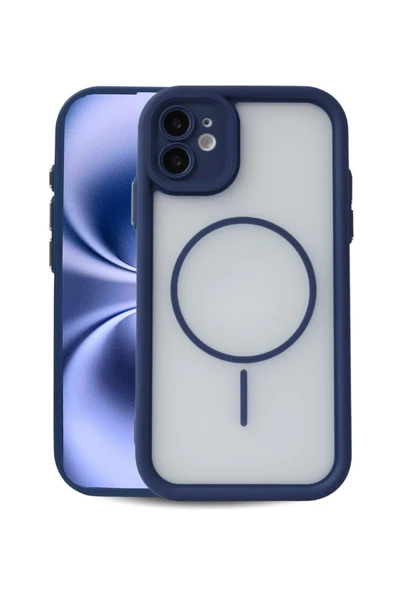 iPhone 11 Uyumlu Kamera Korumalı Magsafe Wireless Şarj Özellikli Mat Silikon Lacivert renkli Silikon Telefon Kılıfı ürün görseli 1