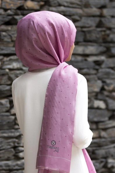 %100 İpek Geometrik Desenli Pembe - Bordo Renkli 92x210 Şal ürün görseli 1