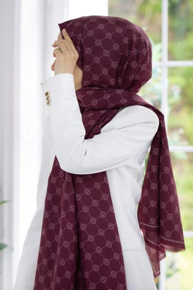 % 100 İpek V Logo Desenli Bordo 2 Renkli 90x210 Şal ürün görseli 1