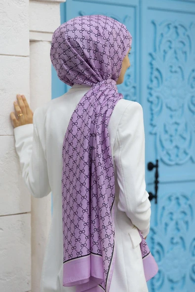 %100 İpek Minik Motif Desenli Pembe Renkli 92x210 Şal ürün görseli 1