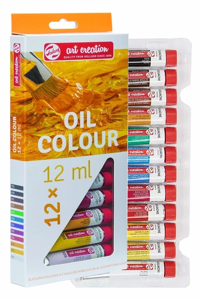 Talens 12 Renk Yağlı Boya 1 Paket Art Creation Oil Colour 12x12ml Yağlı Boya Seti Canlı Renkler Tuval Resim ürün görseli 1