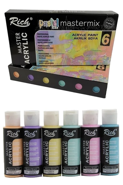 Rich Mastermix Akrilik Boya 6 Renk 60 ml 1 Paket Pastel Renkler Akrilik Boya 6 lı Profesyonel Tuval Canvas ürün görseli 1