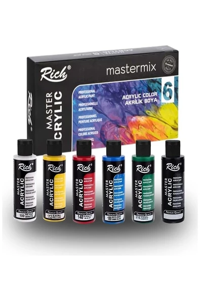 Rich Mastermix Akrilik Boya 6 Renk 60 ml 1 Paket Ana Renkler Akrilik Boya 6 lı Profesyonel Tuval Canvas ürün görseli 1