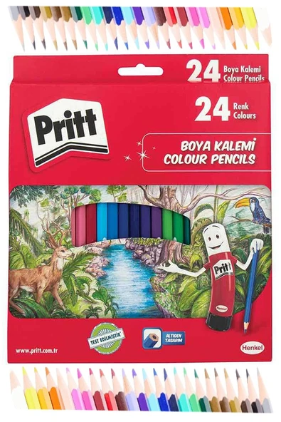 Kuru Boya Kalemi 24 Renk Karton Kutu 1 Paket Pritt 24 lü Kuruboya Tam Boy Renkli Kalem Kaliteli Yumuşak Uçlu Canlı Renk ürün görseli 1