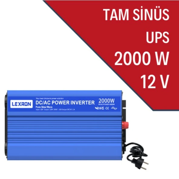 LEXRON - İnges 12 VOLT 2000 WATT 2 KW UPS ŞEBEKEDEN ŞARJ EDİLEBİLİR İNVERTER İNVERTÖR - KARAVAN ürün görseli 1