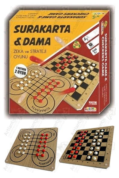 Surakarta Dama Zeka ve Strateji Oyunu 1 Paket Surakarta ve Dama Oyunu Ahşap Çift Yönlü Kutu Oyunu ürün görseli 1