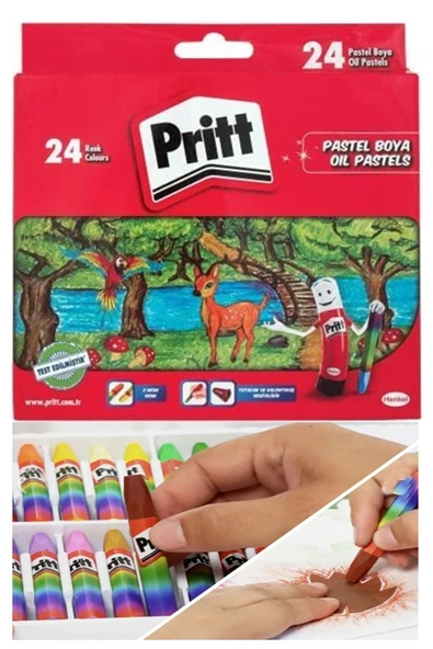 Pastel Boya 24 Renk 1 Paket Pritt Pastel Boya 24 lü Karton Kutulu Parlak Canlı ve Örtücü Renkler ürün görseli 1