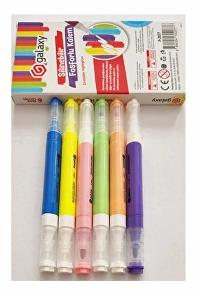 Silinebilir Fosforlu Kalem 6 Renk 1 Paket Galaxy Silinebilir İşaretleme Kalemi Çift Başlı Pürüzsüz Yazma Silme Fixpoint ürün görseli 1