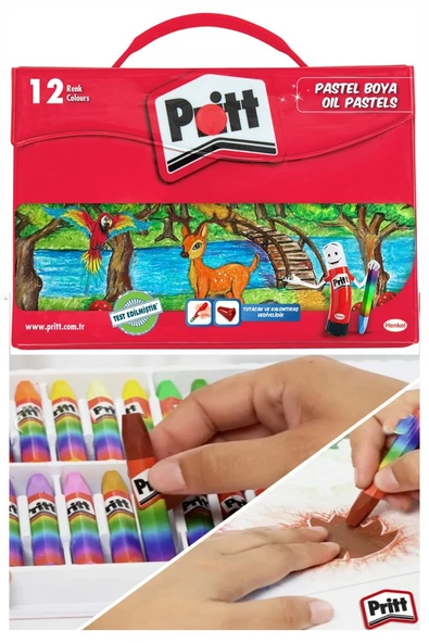 Pastel Boya 12 Renk Plastik Çantalı 1 Adet Tutucu Hediyeli Pritt Pastel Boya 12 li Çantalı Canlı Renkler ürün görseli 1