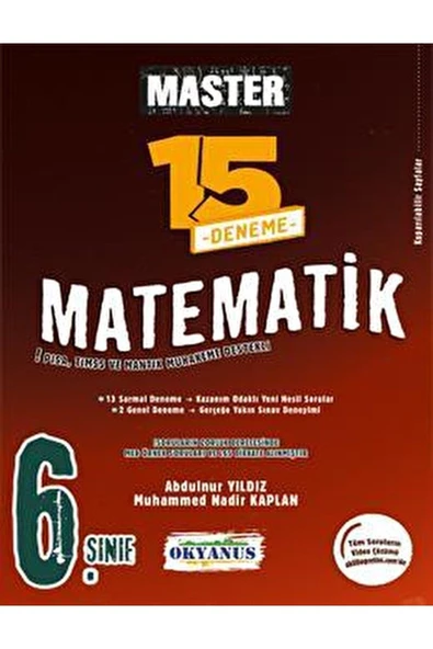 6. Sınıf Master 15 Matematik Denemesi / Abdulnur Yıldız / Okyanus Yayınları / 9786057985118 ürün görseli 1