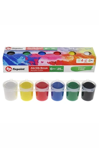 Akrilik Boya 6 Renk 1 Adet Fixpoint 25 ml 6 lı Akrilik Boya Resim Dersi Tuval Ahşap Taş Boya Seti ürün görseli 1