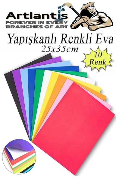 Yapışkanlı Eva 25x35 cm 10 Renk 1 Paket Yapışkanlı Eva Süngeri 10'lu Okul Kreş Anasınıfı Elişi Etkinlikleri ürün görseli 1