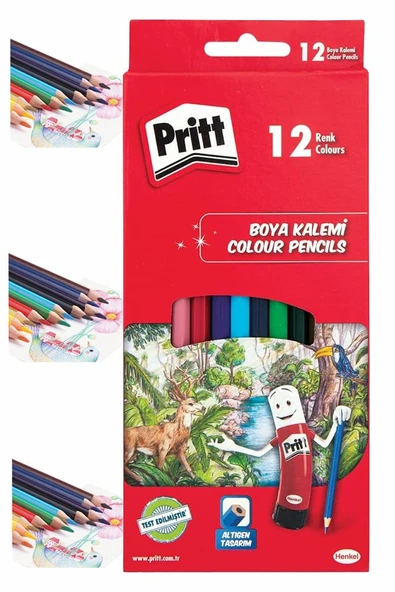 Kuru Boya Kalemi 12 Renk Karton Kutu 1 Paket Pritt 12 li Kuruboya Tam Boy Renkli Kalem Kaliteli Yumuşak Uçlu Canlı Renk ürün görseli 1