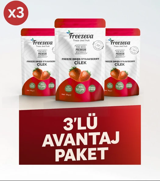 3'lü Paket Dondurularak Kurutulmuş Dilim Çilek (Freeze Dried Çilek) Freeze Dry Çilek Kurusu 3x15 gr ürün görseli 1