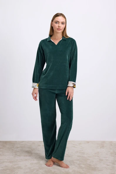 Anıl Kadın Uzun Kollu Kadife Sweatshirt ve Pantolon Takım Yumuşak ve Şık Ev Giyimi 11555 ürün görseli 1