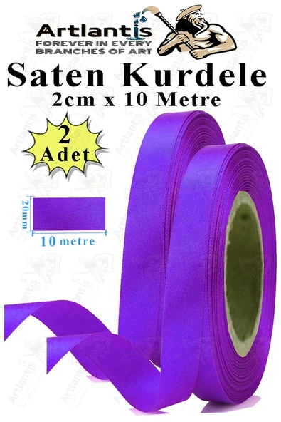 Mor Kurdele Saten 2 Cm 10 Metre 2 Adet Saten Kurdela Parlak Hediye ve Süsleme Şeridi Süs Paketleme Çiçek Saç El ürün görseli 1