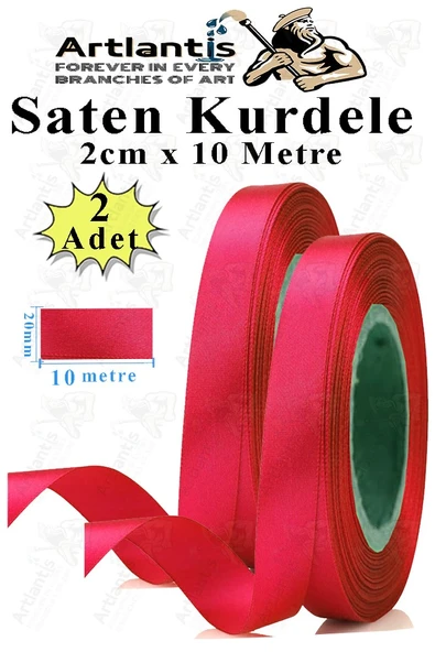 Kırmızı Kurdele Saten 2 Cm 10 Metre 2 Adet Saten Kurdela Parlak Hediye ve Süsleme Şeridi Süs Paketleme Çiçek Saç El ürün görseli 1