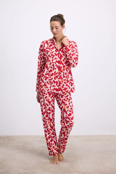 Anıl Kadın Desenli Uzun Kollu Gömlek Yaka Pijama Takımı Nefes Alabilir Yumuşak Kumaş (Jersey) 11564 ürün görseli 1
