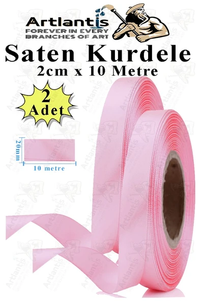Açık Pembe Kurdele Saten 2 Cm 10 Metre 2 Adet Saten Kurdela Parlak Hediye ve Süsleme Şeridi Süs Paketleme Çiçek Saç El ürün görseli 1