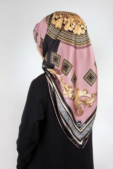 Twill Barok Desenli Pudra Renkli 90x90 Eşarp (İpek İçermez) Kenar Dikiş Şekli El Dikişli ürün görseli 1
